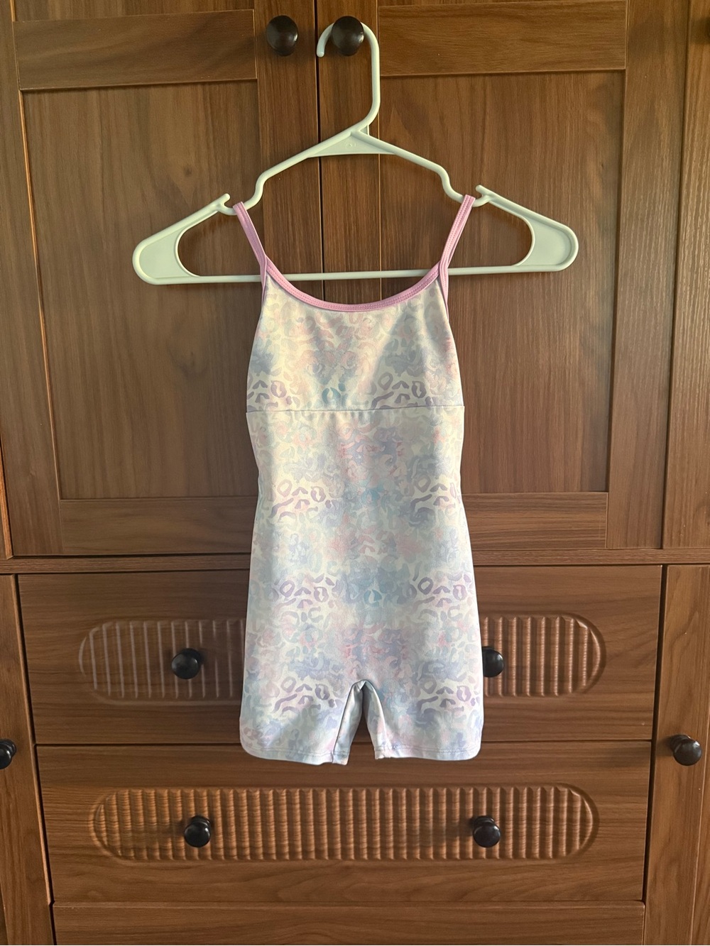 Girls' Pastel Leopard Print Unitard with Pink Trim